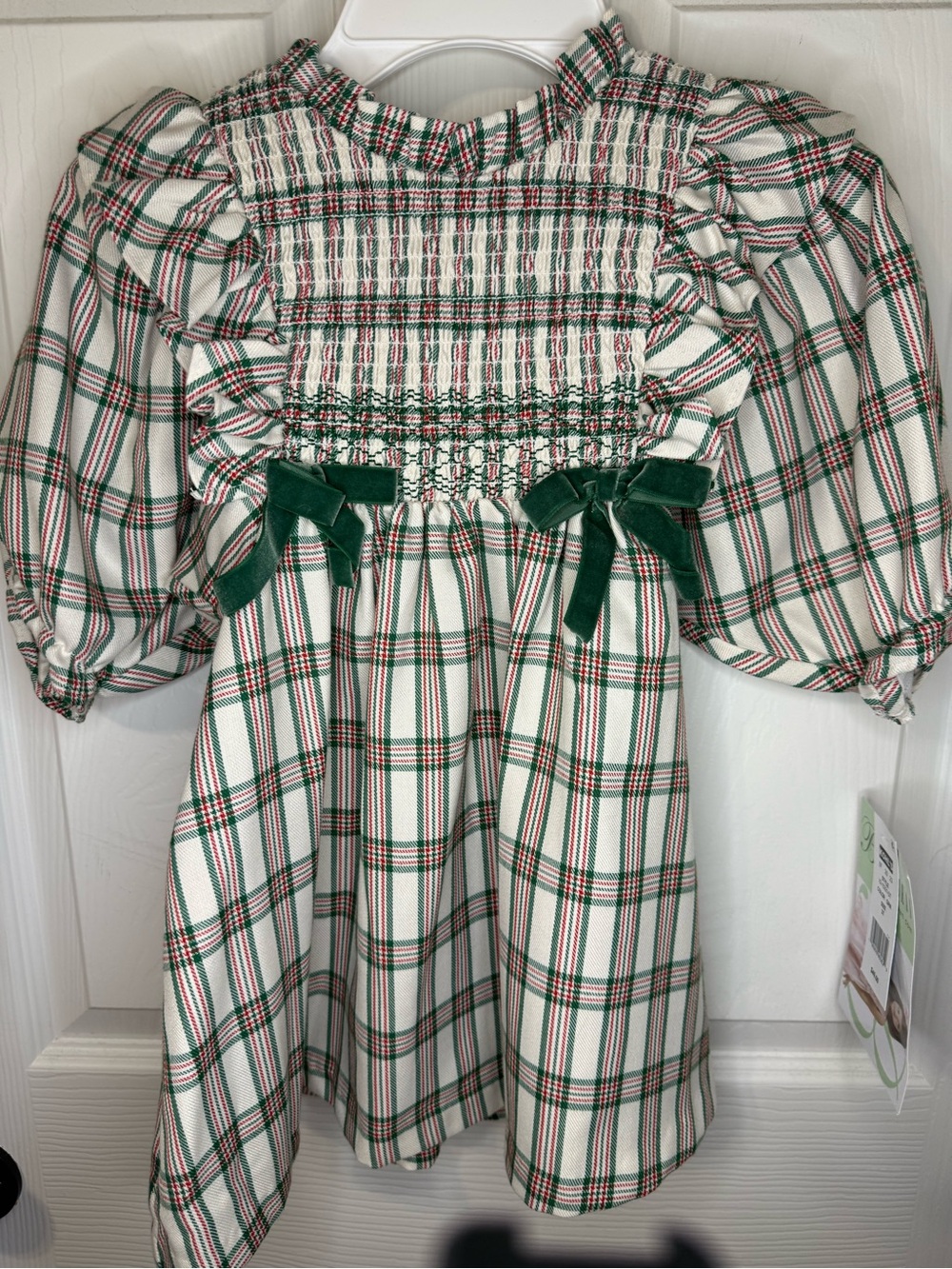 Kohl's Girls Green & Red Plaid Smocked Dress